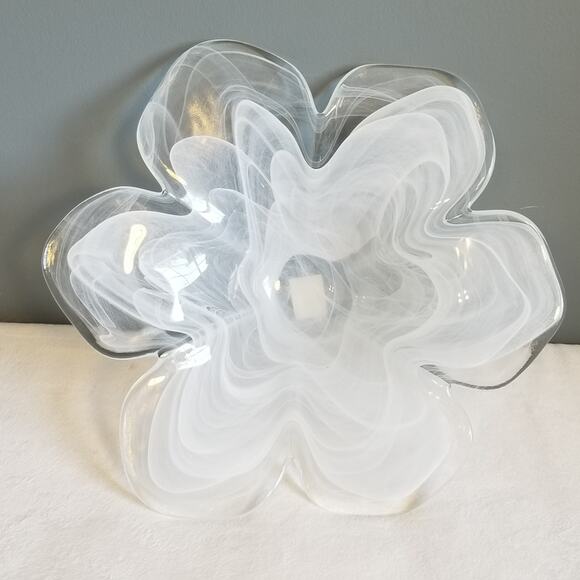 Vintage Obestdorfer Glashutte Mundgeblasen Open Flower Blown Glass Art Bowl Dish - Picture 7 of 16